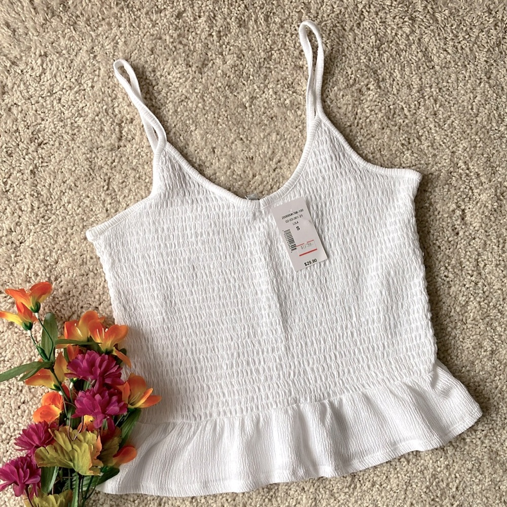 Kismet | White Smocked Ruffled Camisole Tank